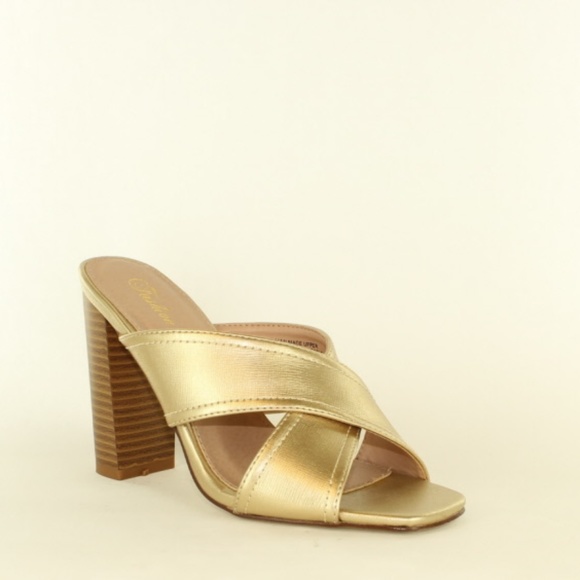 Heels Cross Strap Mule from Fashion Focus - S012-1 Gold - Picture 2 of 2